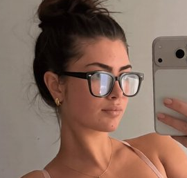 Sultry Glasses Babe in Tight Pink Lace Bodysuit Selfie