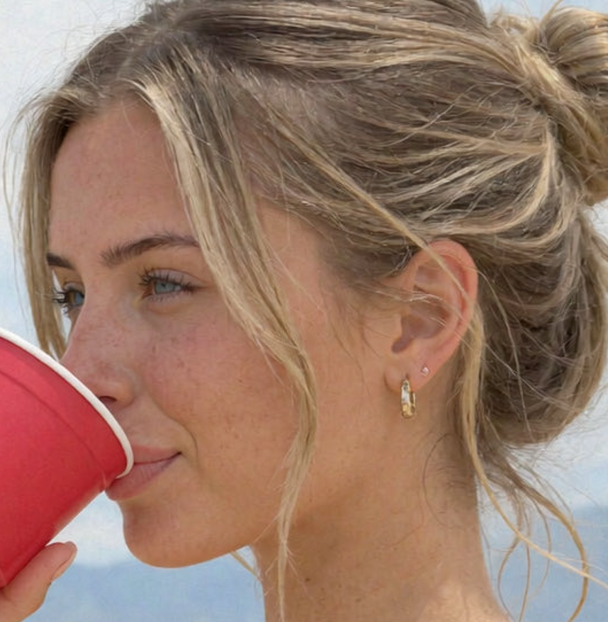 Black Bikini Beach Babe Sips Summer Heat